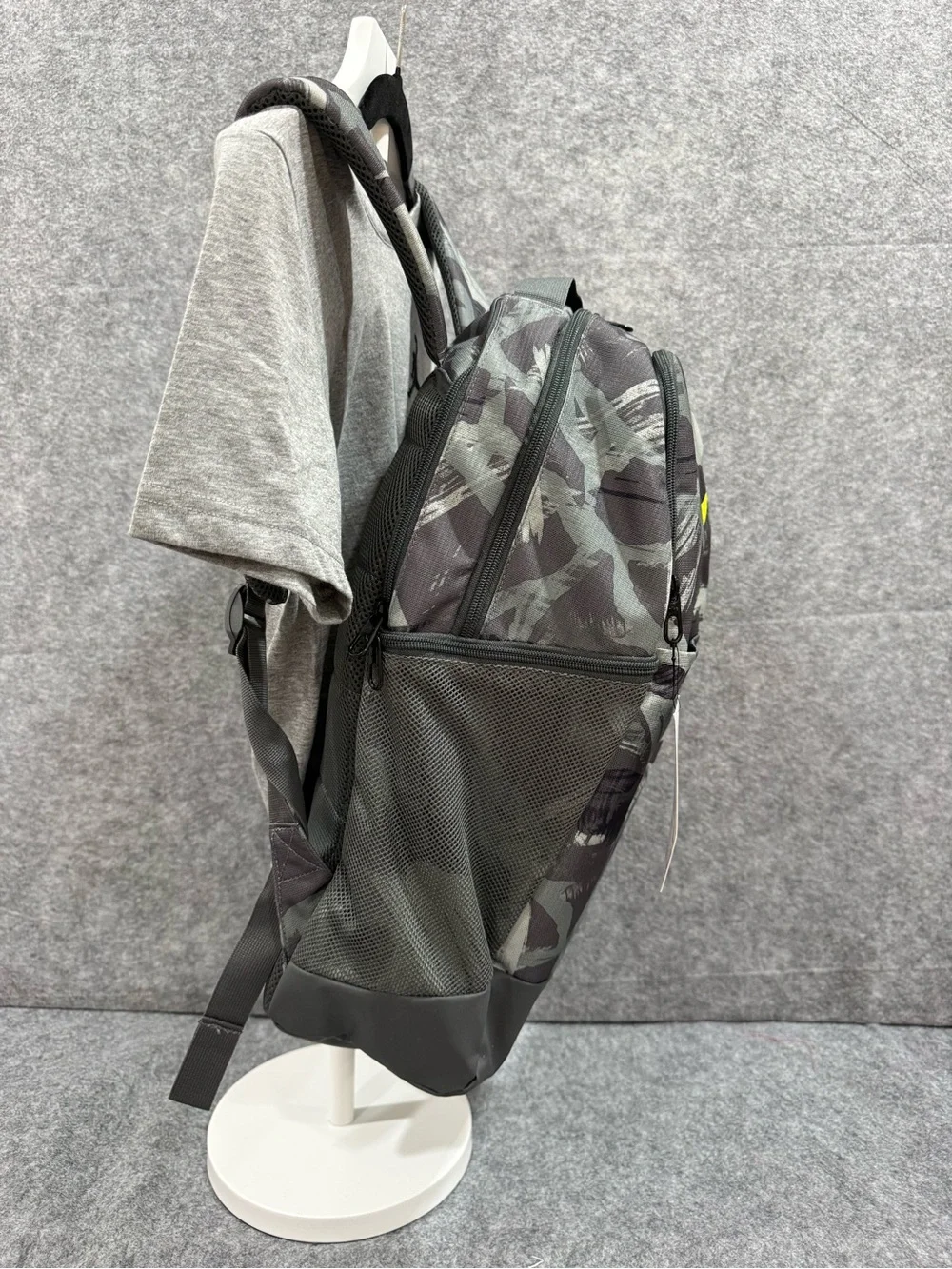 Nike Brasilia Grey Camo Backpack Yellow Swoosh 24L
